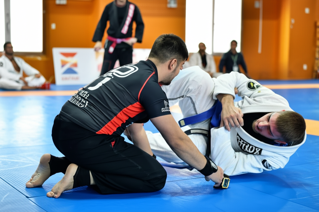 BJJ referee officiating a match